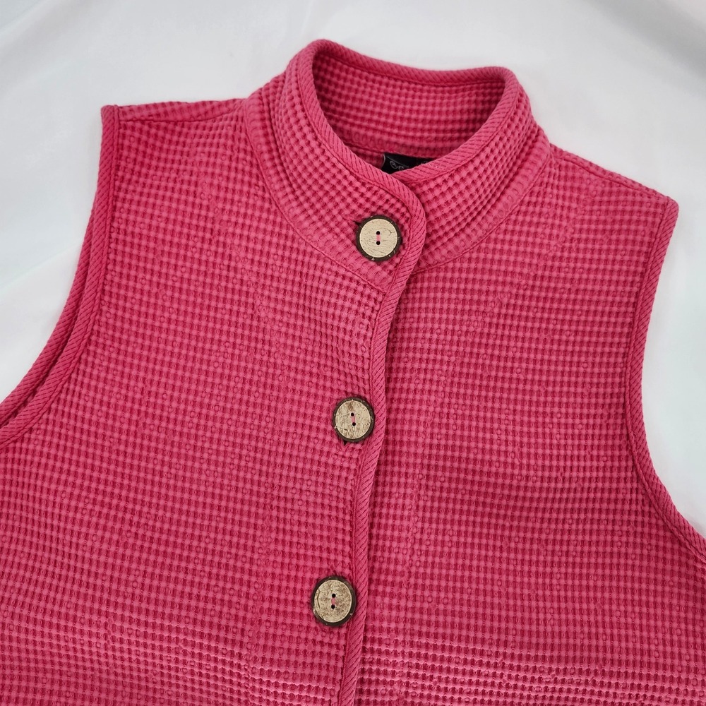 Focus Women Boho Earthy Scandi Coastal Vest M Pink Waffle Knit‎ Cotton Layering